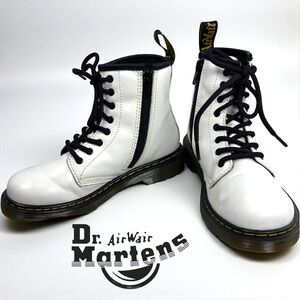 Dr. Martens Boots Youth Size 2 White Leather Lace Up Side Zip